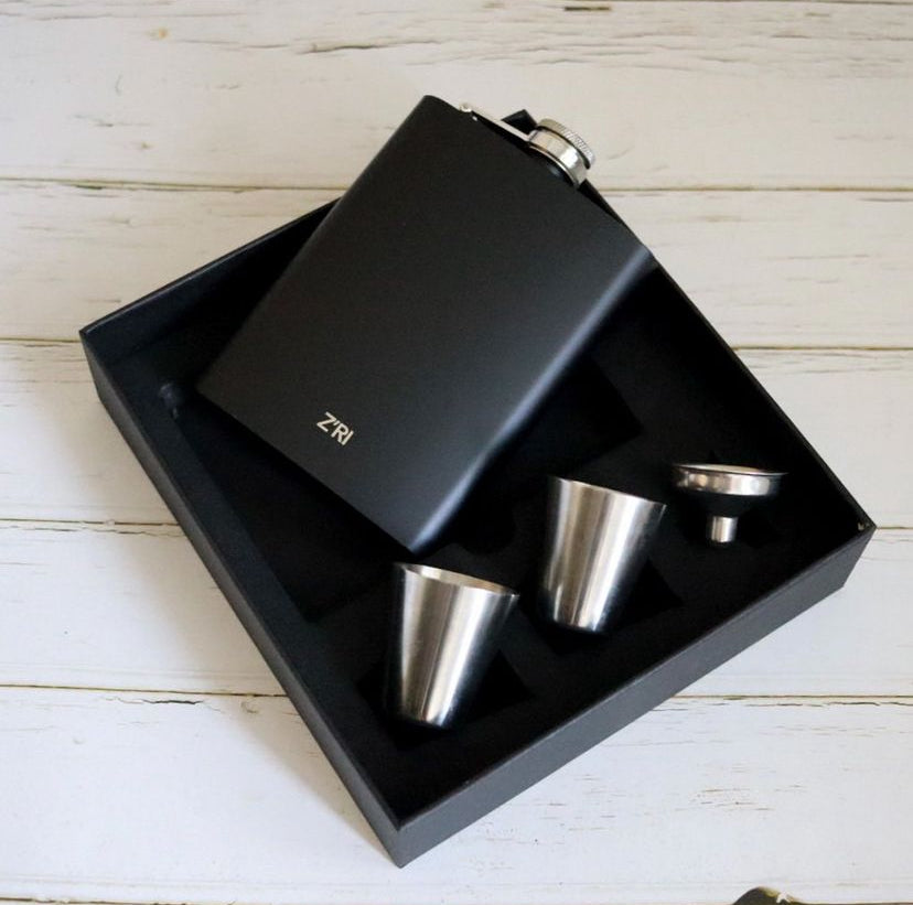 Premium Black Hip Flask 8oz